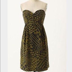Anthropologie Silken Stitches Strapless Silk Dress
